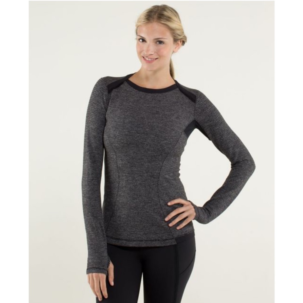 Lululemon Base Runner Long Sleeve Top Womens Heathered Black Gray Shirt